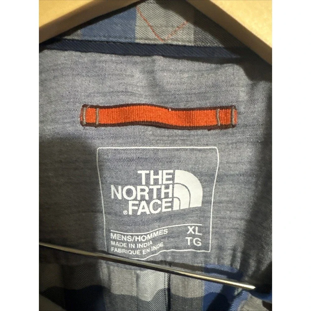 The North Face Mens Blue Gray Plaid Cotton Blend Flannel Button-Up Shirt Sz XL